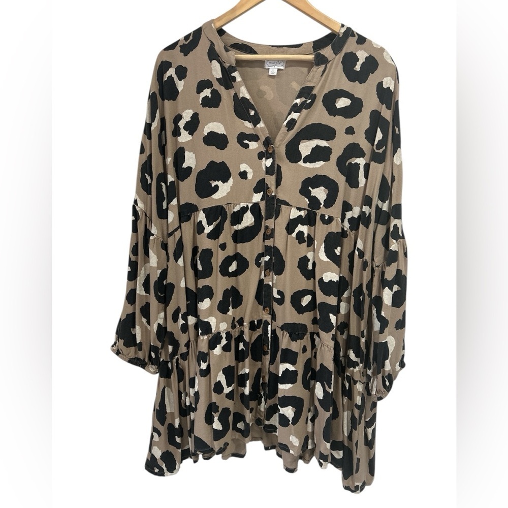 Mudpie Maybell Animal Print Babydoll Flounce Mini Dress - Size Large - Picture 3 of 10